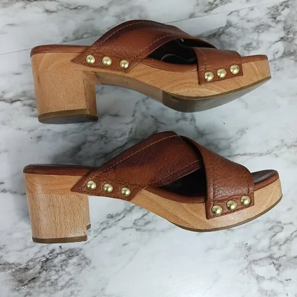 FRYE Womens Fiona Slide Cross Strap Dress Sandals Brown Leather Size 7M - Picture 4 of 14